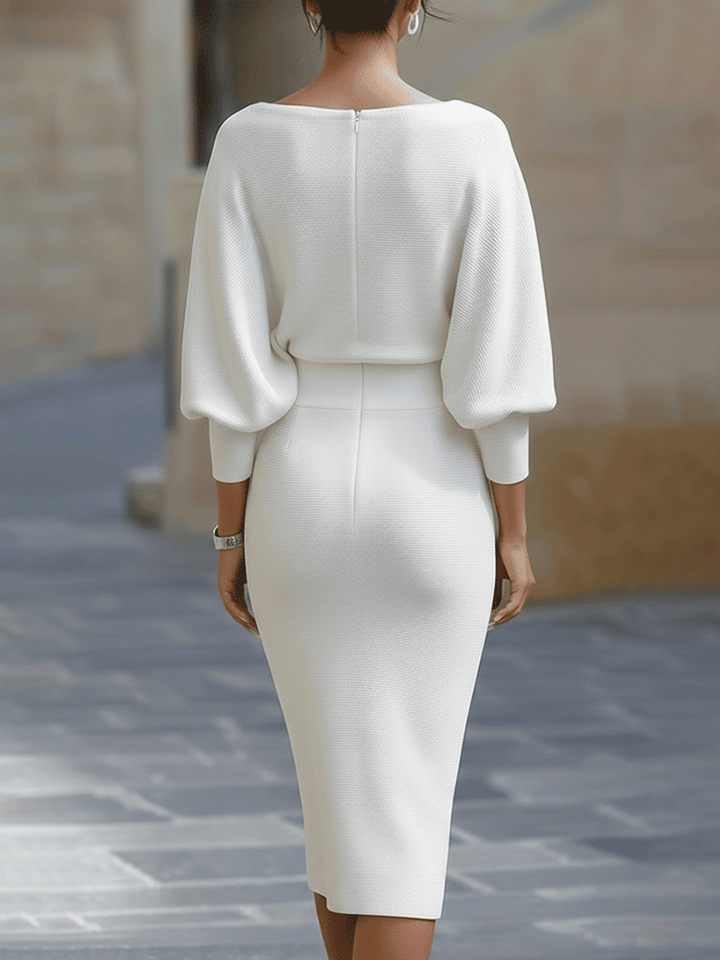 Ashbury | White Draped Batwing Midi Dress