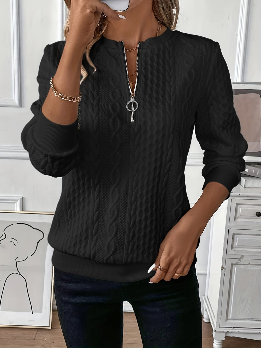Harriet – Cable Knit Jumper with Zip
