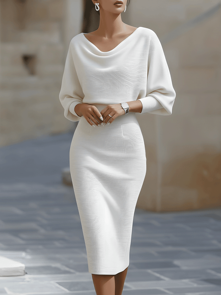 Ashbury | White Draped Batwing Midi Dress