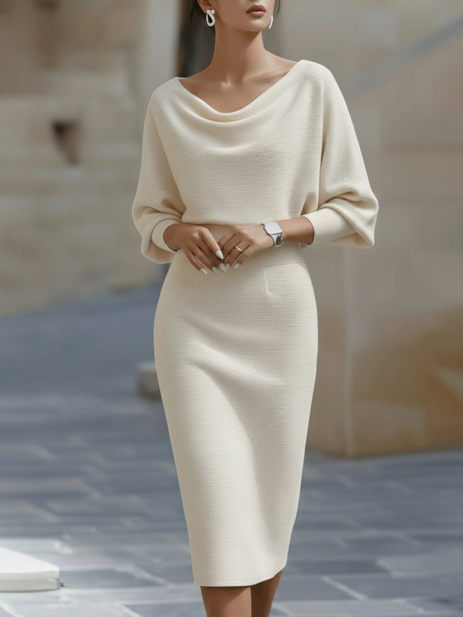 Ashbury | White Draped Batwing Midi Dress