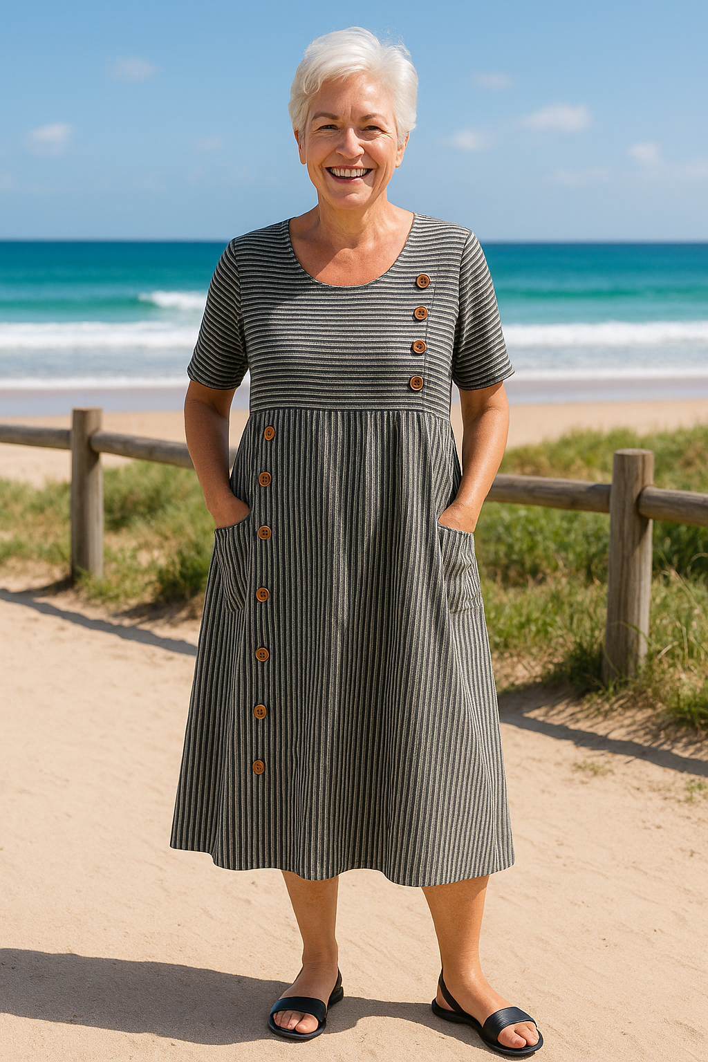 Avery | Striped Midi Dress Effortless Comfort Everyday Confidence