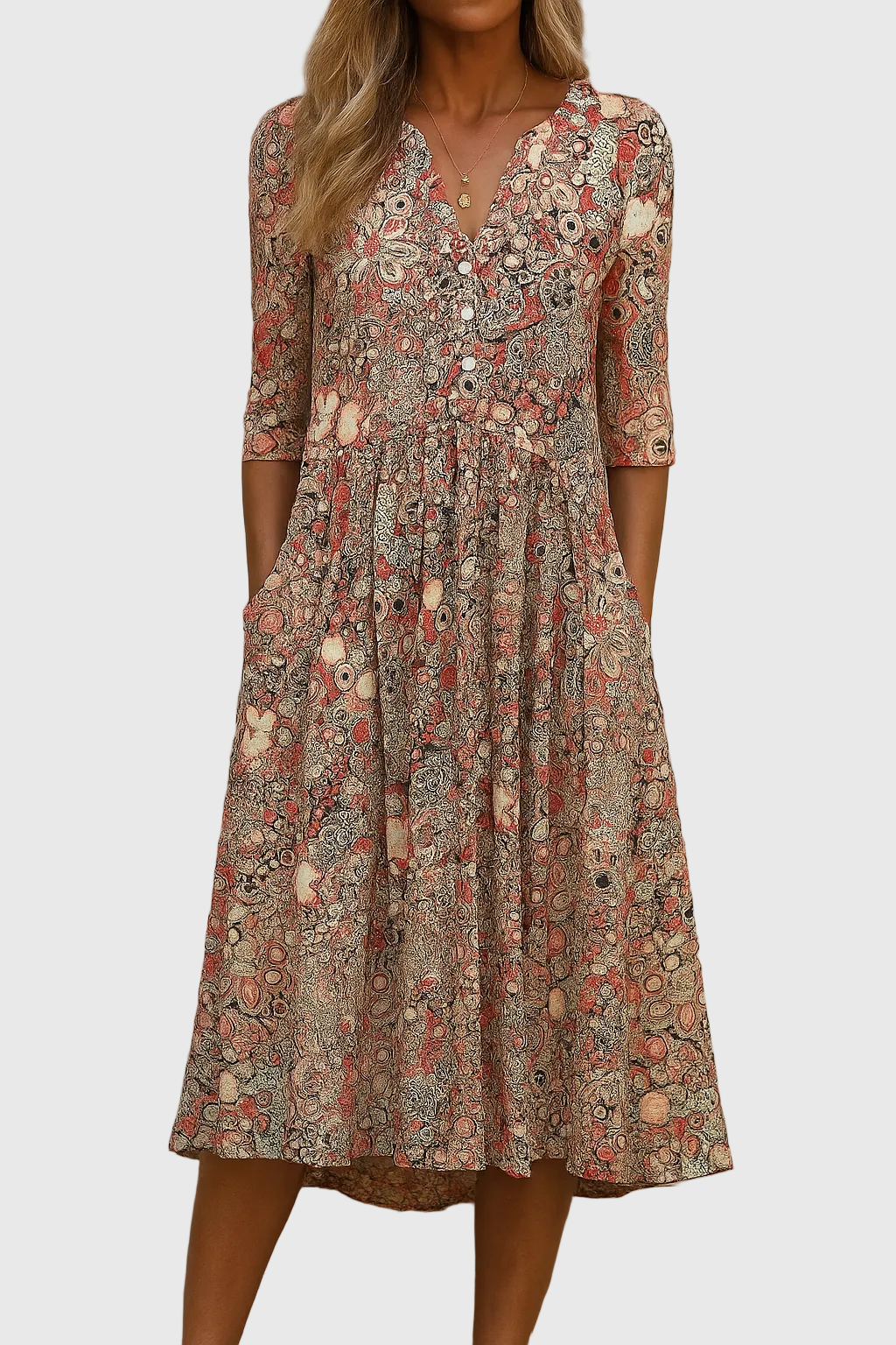 Ellie | Graceful V-Neck Elegance Midi Dress