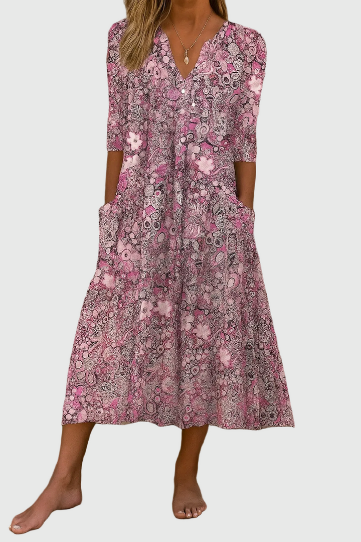 Ellie | Graceful V-Neck Elegance Midi Dress