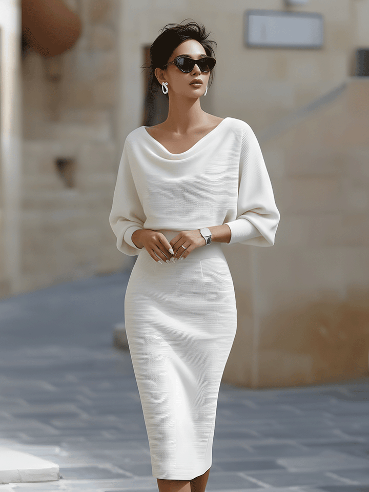 Ashbury | White Draped Batwing Midi Dress